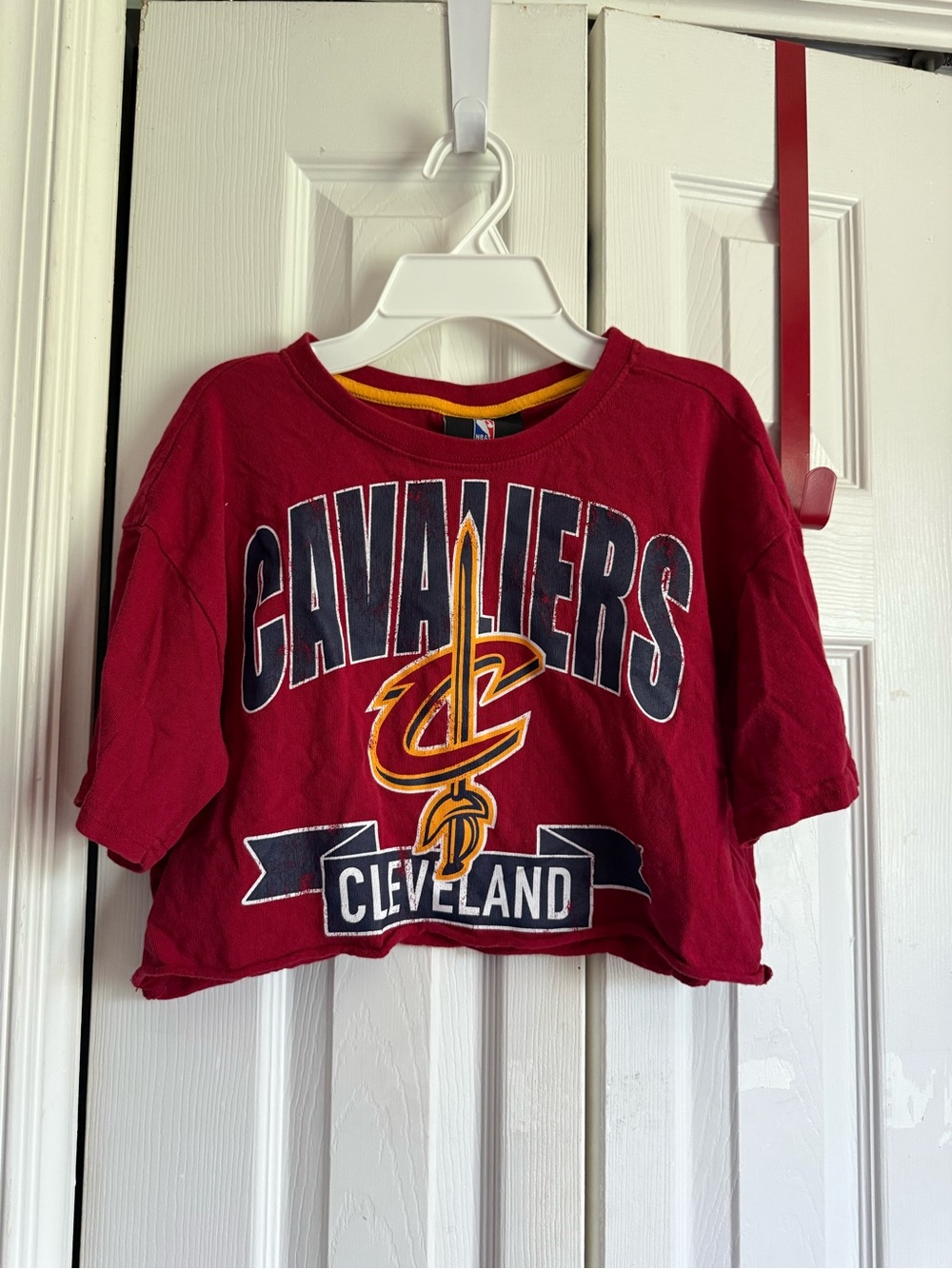 NBA Womens Cleveland Cavaliers basketball Burgundy Crop Tee with Logo sz M